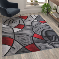 Flash Furniture ACD-RGTRZ860-57-RD-GG Jubilee Collection 5' x 7' Red Abstract Area Rug - Olefin Rug with Jute Backing - Living Room, Bedroom, & Family Room